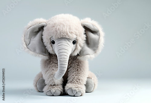 Adorable plush elephant toy on a gray background with soft textures