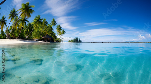 Tropical Beach Paradise  Clear Water and Palm Trees