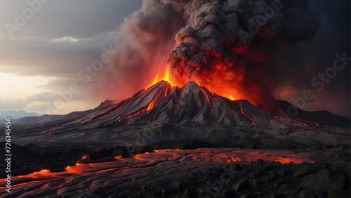 A volcano and a lava. Volcano eruption concept background. generative, ai. © Oleks Stock