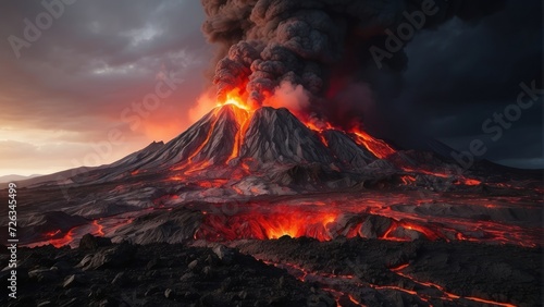 A volcano and a lava. Volcano eruption concept background. generative, ai. photo