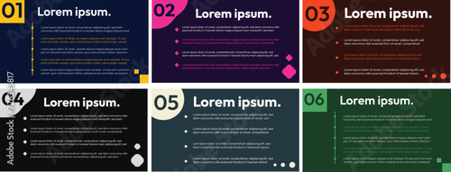 Presentation slides templates collection backgrounds in multi color, editable presentation template vector backdrop.