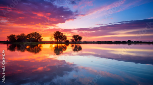 Serene Lake at Sunset: Peaceful Evening Scenery © Harris