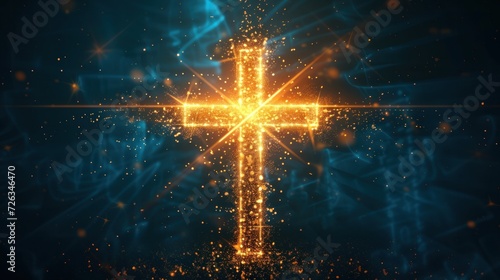 Christian glowing cross or crucifix. Religious holiday concept. With copyspace for your text. photo