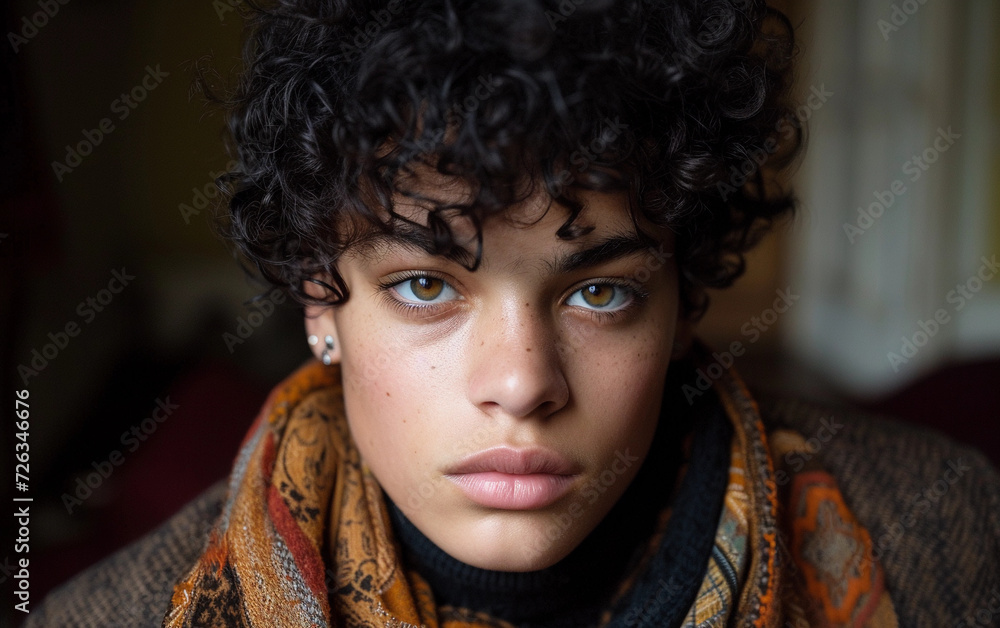 Close-Up Portrait of Person Wearing a Scarf Close-Up Portrait of Person Wearing a Scarf