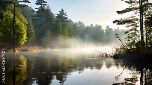 Misty Forest Lake: Enigmatic Natural Scene © Harris