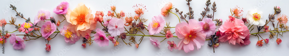 Fototapeta premium Colorful spring- summer flowers on white background