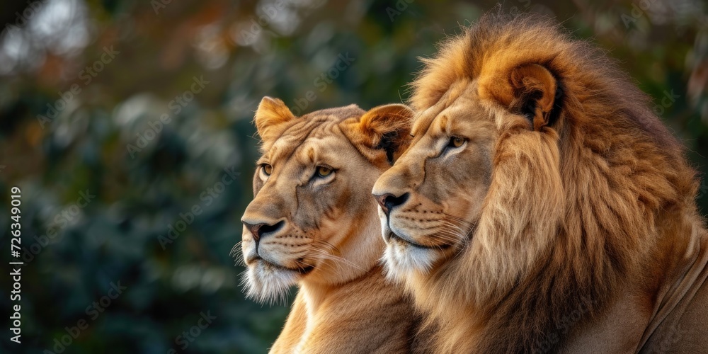 Fototapeta premium Two Lions Standing Together