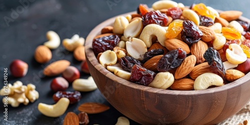 Wooden Bowl Filled With Nuts and Raisins
