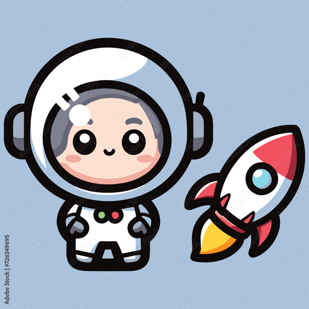 Naklejka premium Cute astronaut happy smiling to you cartoon vector icon illustration. science techno chibi