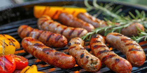 Grilling Sausages and Tomatoes on the Grill