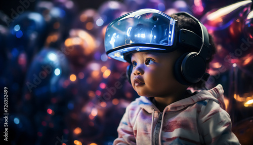 Recreation of a baby with a virtual reality goggles photo