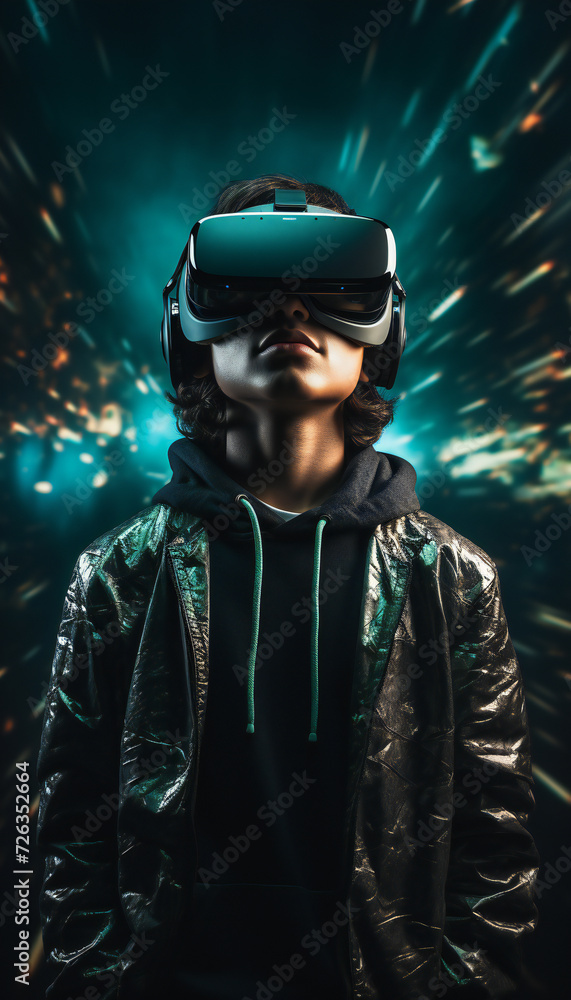 Vertical recreation of a boy with a virtual reality goggles Vertical recreation of a boy with a virtual reality goggles