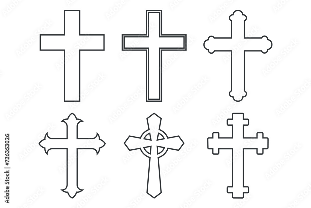 Religious cross set outline style