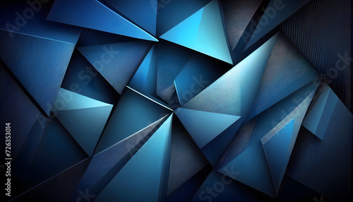 Dark blue modern background for design. Geometric shape. Triangles, diagonal lines. Gradient. Generative AI.