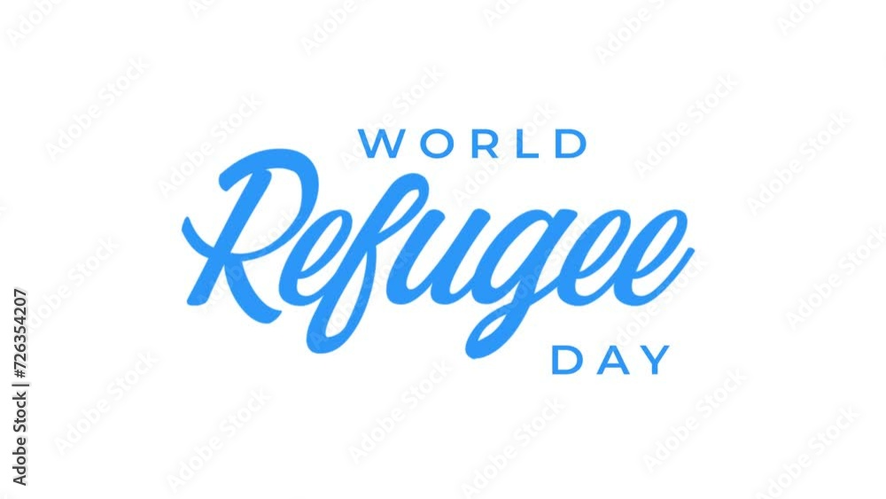 world refugee day animated text. 4k video greeting card. gift card. alpha channel.