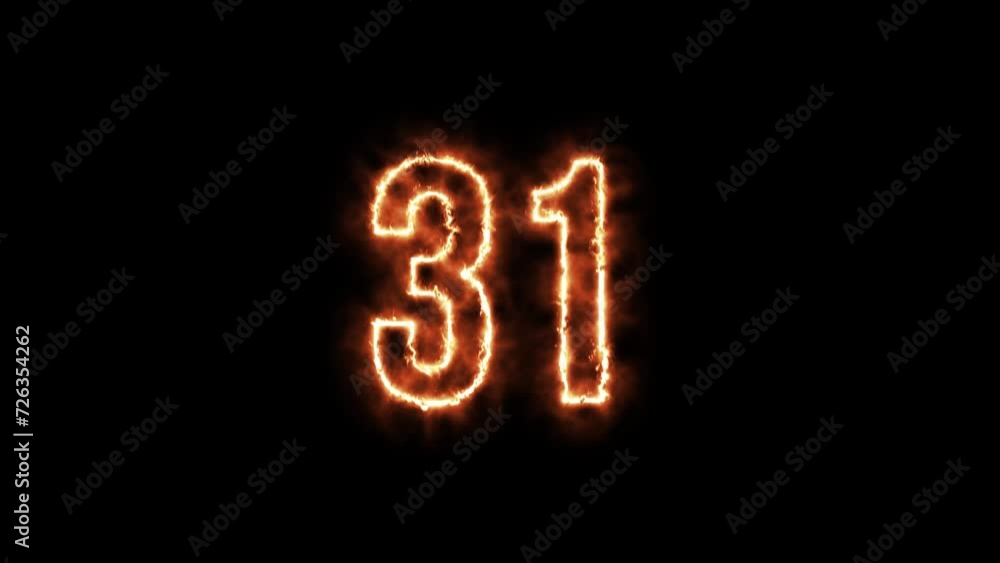 Number 31 fire Animation on a black background. Number Thirty one is burning in flames Animation on Isolated Black Background Number 31 fire Animation on a black background. Number Thirty one is burning in flames Animation on Isolated Black Background
