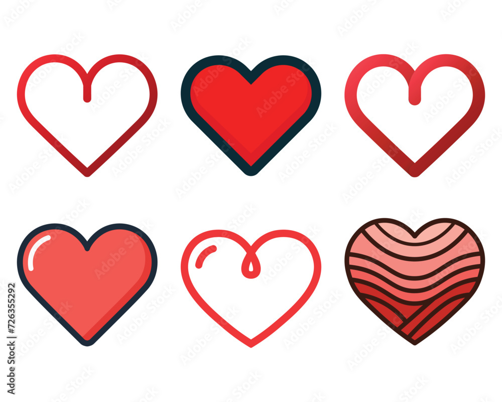 Valentines red hearts simple and minimal design, Vector illustration