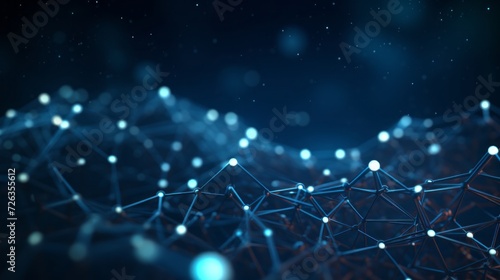 Blue abstract 3d rendering: blurry space with connecting dots and lines on scientific background - futuristic concept, 3d illustration