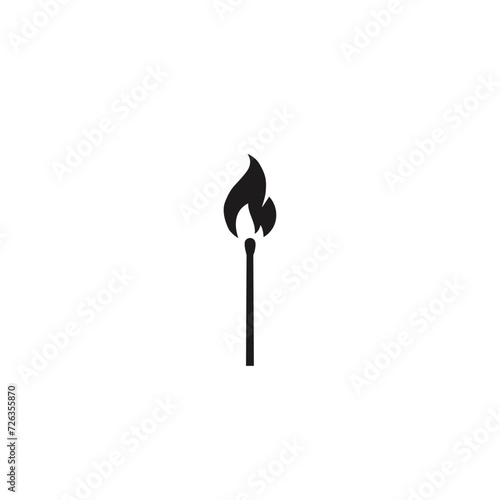 The match is burning. Danger symbol and flammable object. Isolated silhouette background