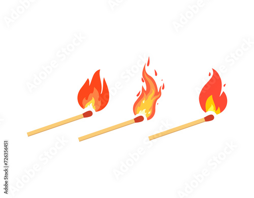 The match is burning. Danger symbol and flammable object. Isolated vector illustration in flat style.