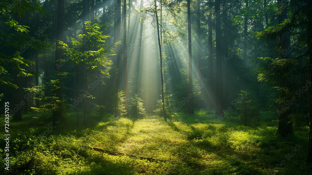 Dense Forest of Vibrant Green Trees Dense Forest of Vibrant Green Trees