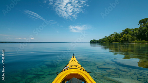 A peaceful kayaking adventure on a crystal-clear lake.