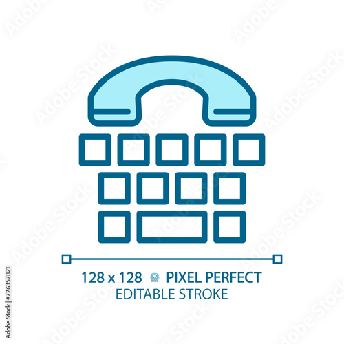 Communication device for the deaf light blue icon. Lifestyle hearing problem. Modern deaf device. RGB color sign. Simple design. Web symbol. Contour line. Flat illustration. Isolated object