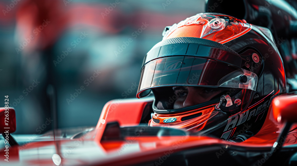 A race car driver gearing up in a Formula 1 car moments before the race.