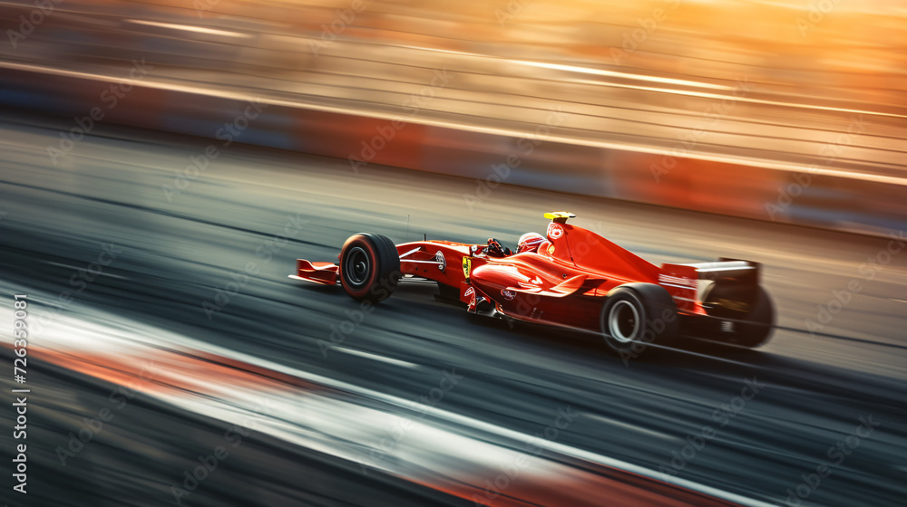 A racing car speeding on a track captured during a high-stakes competition.