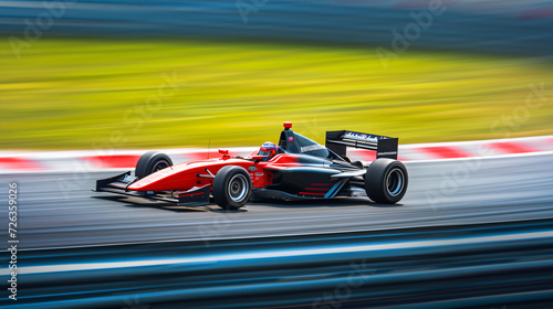 A racing car speeding on a track captured during a high-stakes competition. © Melvin