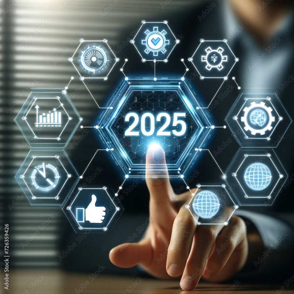 Futuristic Business Strategy for 2025. An image showing a business professional engaging with a holographic interface of futuristic business strategy and innovation for the year 2025. Futuristic Business Strategy for 2025. An image showing a business professional engaging with a holographic interface of futuristic business strategy and innovation for the year 2025.