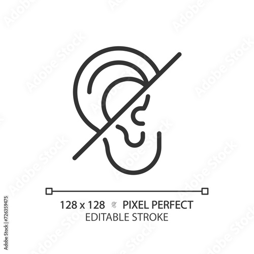 Hearing loss linear icon. Intellectual disability, hearing aids. Deafness injury recovery. Lifelong ear trauma. Thin line illustration. Contour symbol. Vector outline drawing. Editable stroke