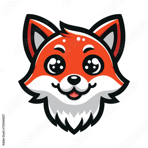 Cute adorable fox head face cartoon character vector illustration, funny wolf foxy flat design template isolated on white background