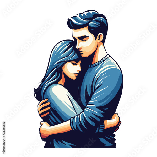 Romantic couple lovers vector illustration, Happy young male female couple together, wife and husband loving relationships. Flat design illustration isolated on white background