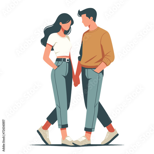 Romantic couple lovers vector illustration, Happy young male female couple together, wife and husband loving relationships. Flat design illustration isolated on white background