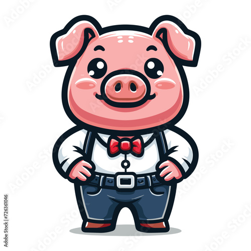 Cute adorable pig cartoon character vector illustration, funny piggy flat design template isolated on white background