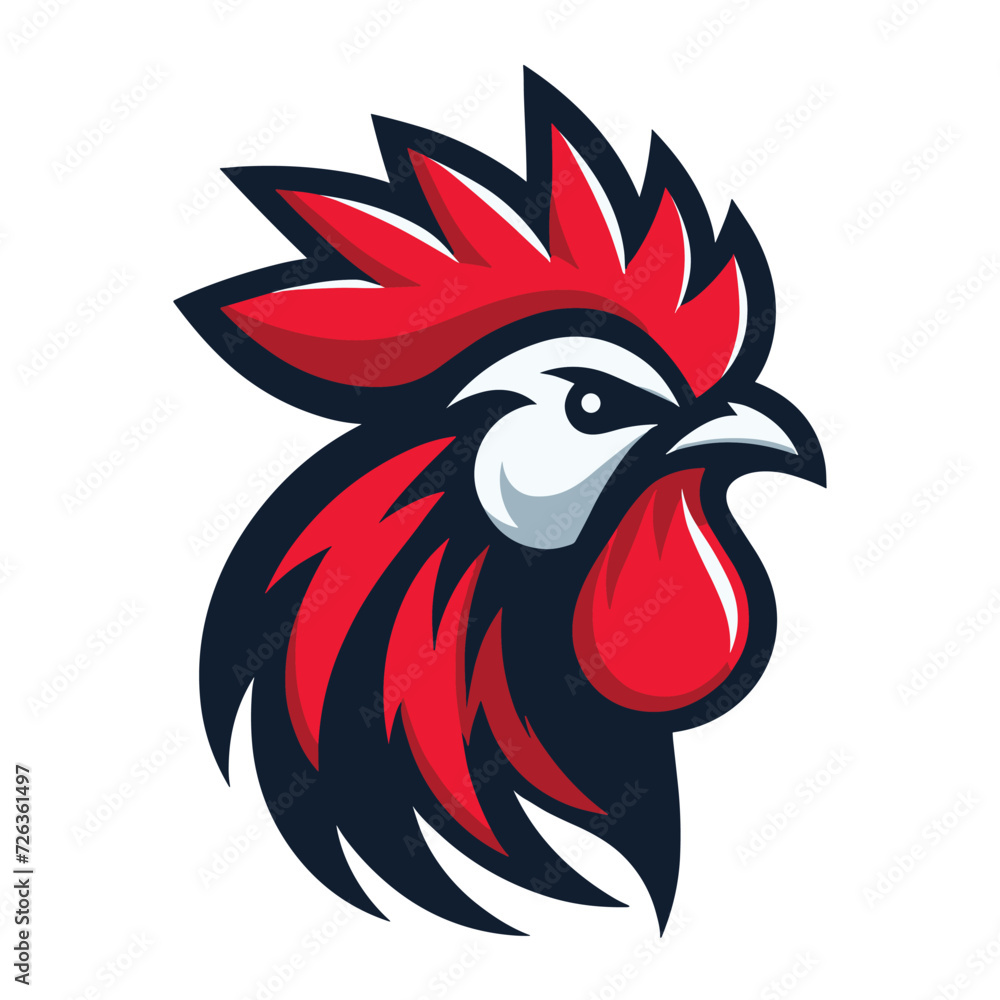 Chicken rooster head face mascot sport logo design. Chicken head emblem design vector illustration isolated on white background Chicken rooster head face mascot sport logo design. Chicken head emblem design vector illustration isolated on white background