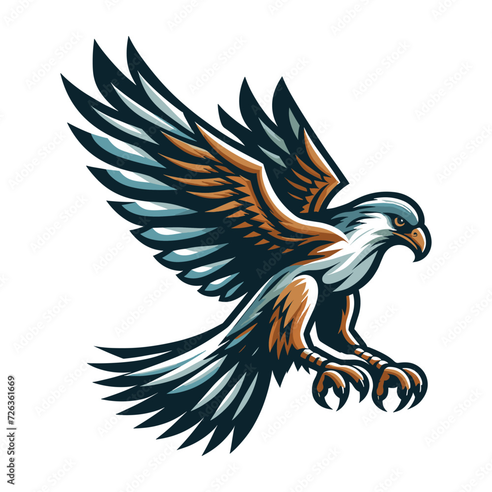 Wild animal bird of prey, raptor bird vector design illustration, hawk eagle falcon logo flat design template isolated on white background Wild animal bird of prey, raptor bird vector design illustration, hawk eagle falcon logo flat design template isolated on white background