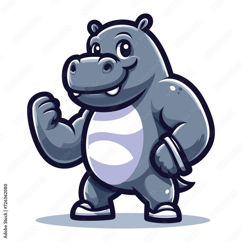 Naklejka premium Cute adorable hippopotamus cartoon mascot character vector illustration, hippo flat design template isolated on white background
