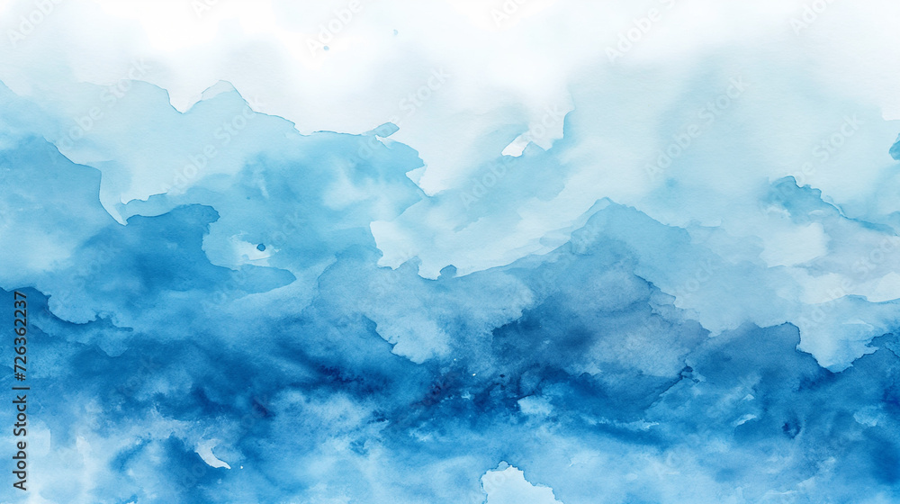 Blue and White Watercolor Painting on a White Background