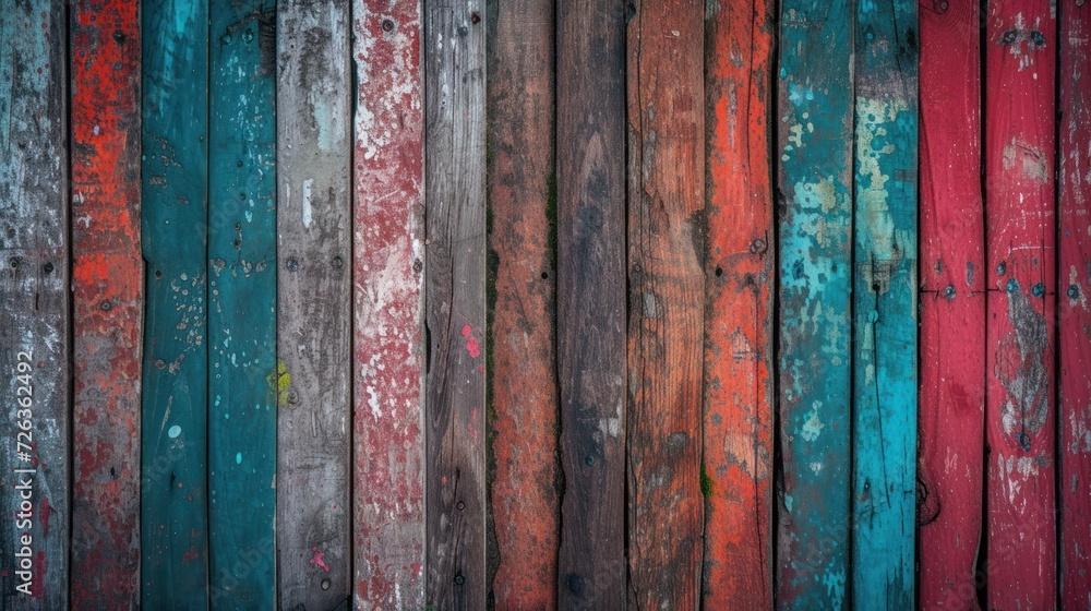 Old, grungy, yet vibrantly colorful wood background. Old, grungy, yet vibrantly colorful wood background.