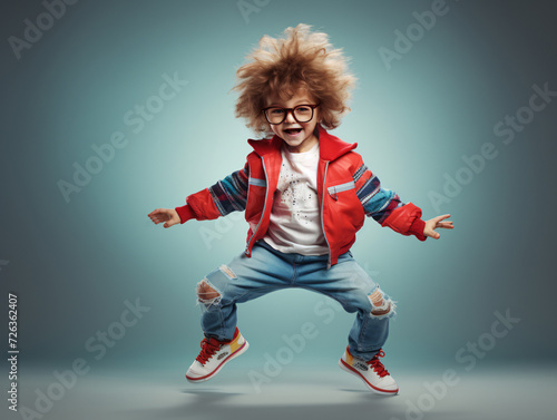 A little boy full of energy. The boy dances street dance, Hip hop, break dance, jazz funk.
