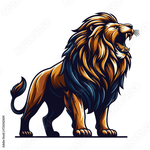 Wild roaring lion full body vector illustration, zoology illustration, majestic predator safari animal big cat design template isolated on white background