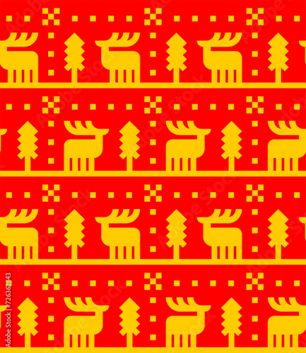 Deer ethnographic pattern seamless. Elk ethnographical background. texture Northern peoples and cultures