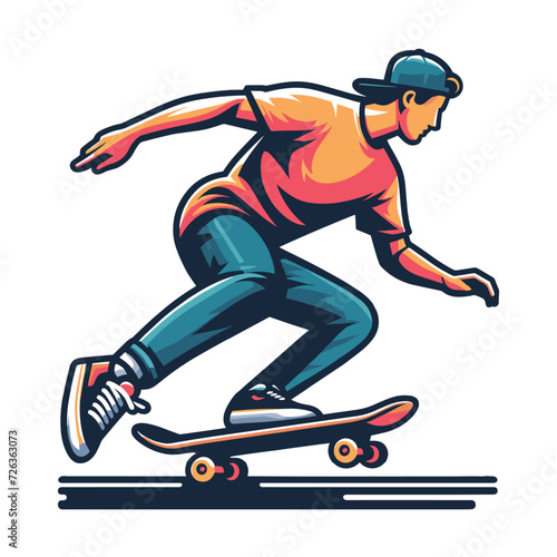 Man playing skateboard vector illustration  skateboarding sport game male player in action flat design style template isolated on white background
