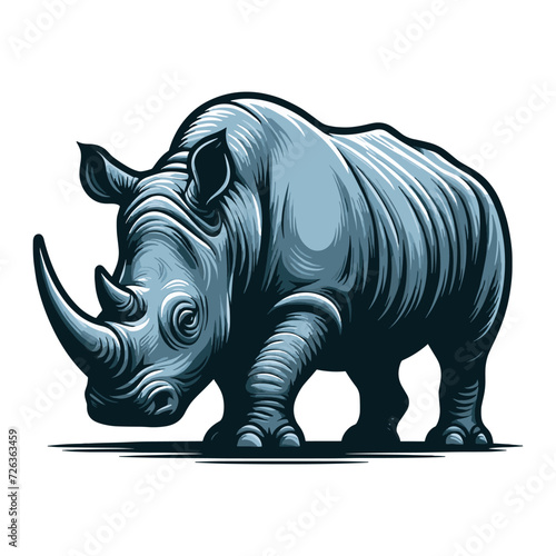 African savannah standing rhinoceros vector design  zoology illustration  wild animal rhino logo template isolated on white background
