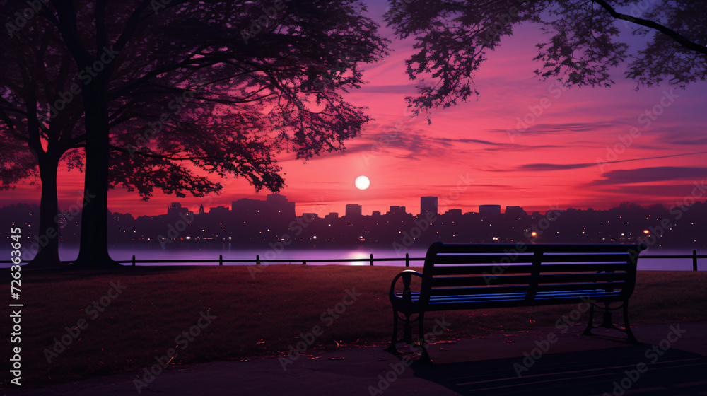 Purple sunset in the park