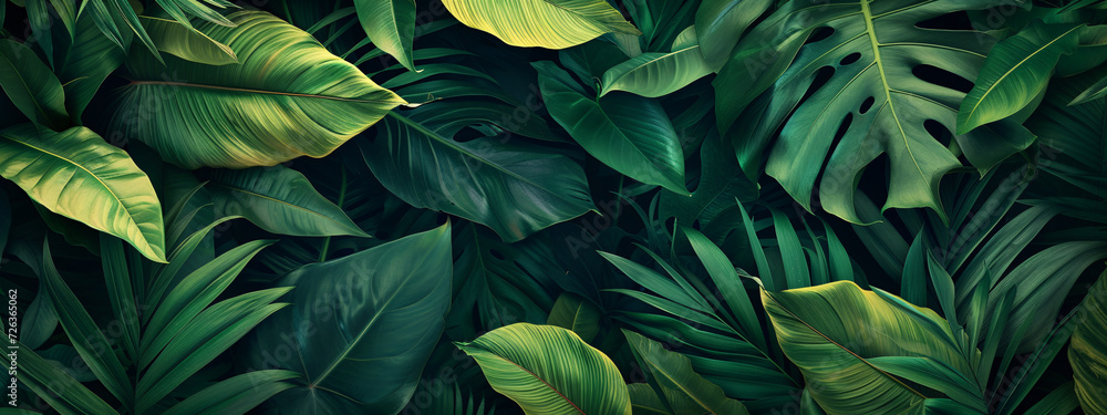 custom made wallpaper toronto digitalTropical Greenery: Monstera and Palm Leaves in Lush Botanical Pattern