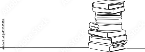 continuous single line drawing of large stack of books, line art vector illustration