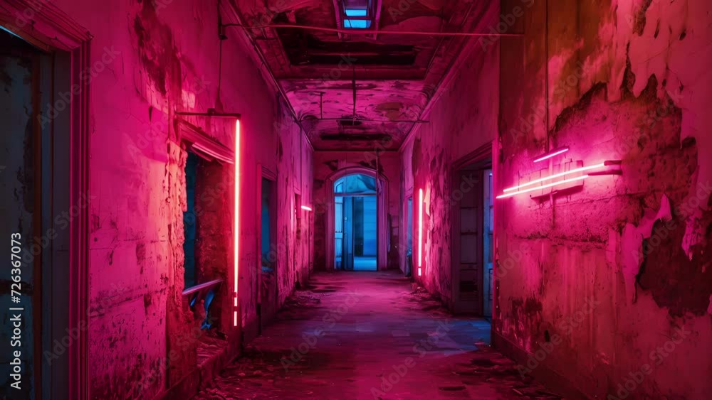 The decaying walls of a castle now serving as the canvas for a mesmerizing neon art installation. The decaying walls of a castle now serving as the canvas for a mesmerizing neon art installation.